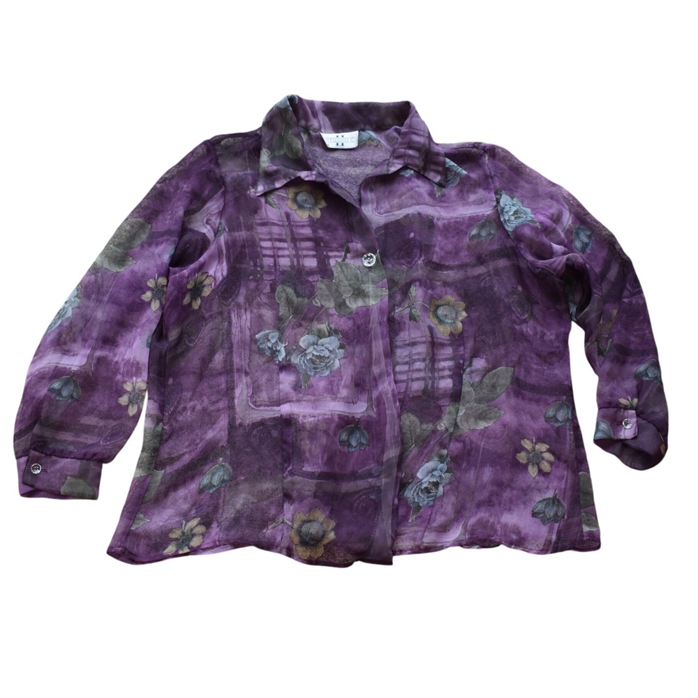 Women's Studio C Mesh Purple Floral Elevated Layer Long Sleeve Quiet Money 26 28